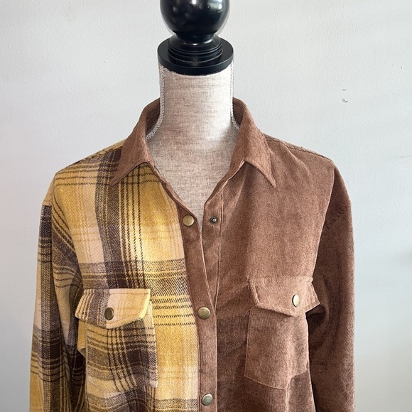 Better Be M/L  button down shirt corduroy and plaid print. - Picture 2 of 7